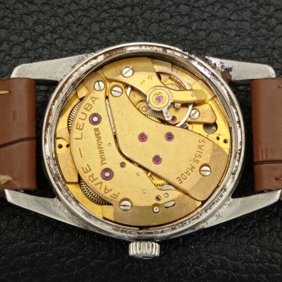 Vintage 1977 Favre Leuba Manual Mens Silver Watch W/Leather Strap - Picture 9 of 9